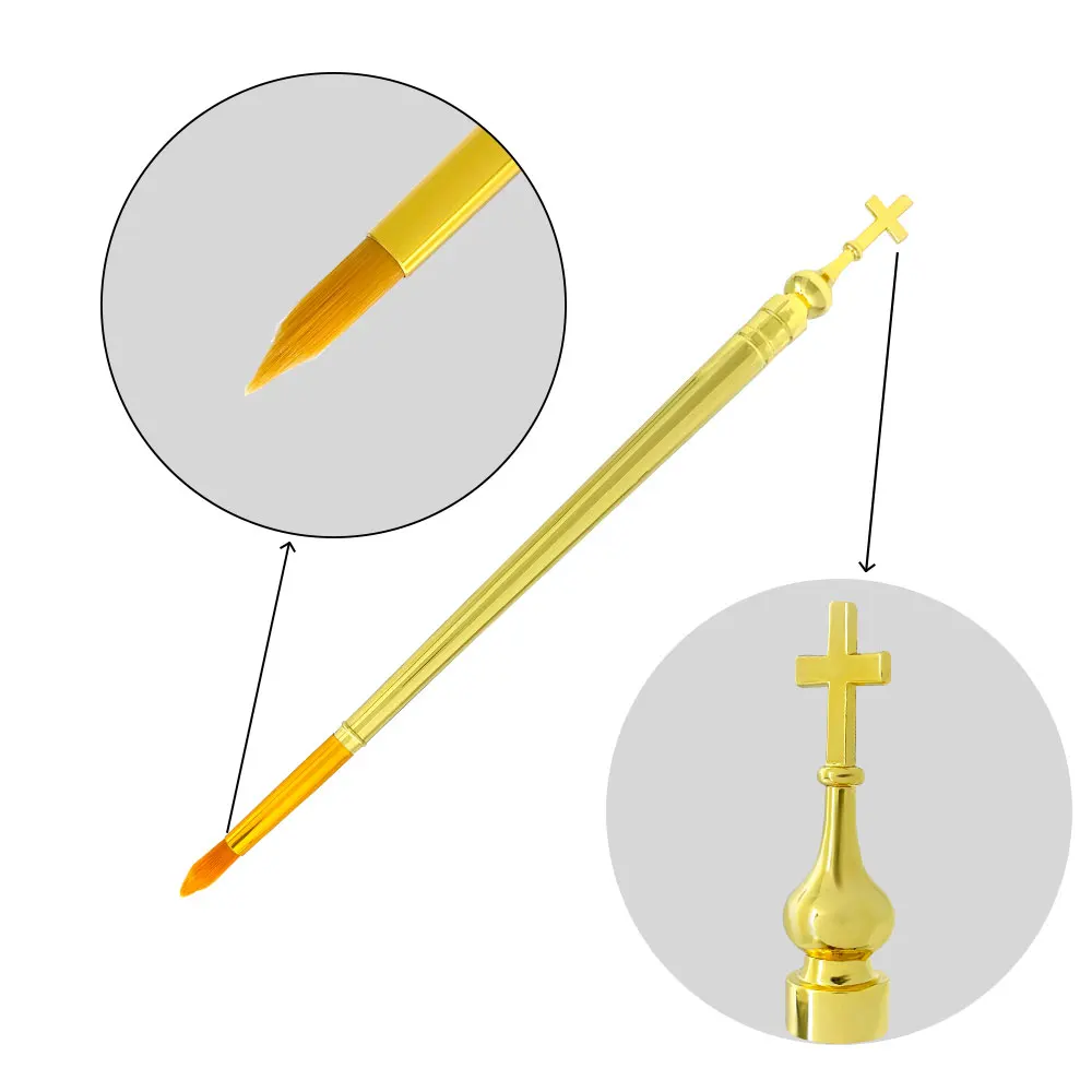 HTISOK 3 Stück Goldfarben-Pinsel mit Kreuzkopf, Kunstpinsel aus Legierung für religiöse Malerei und Bastelprojekte – Detail 5