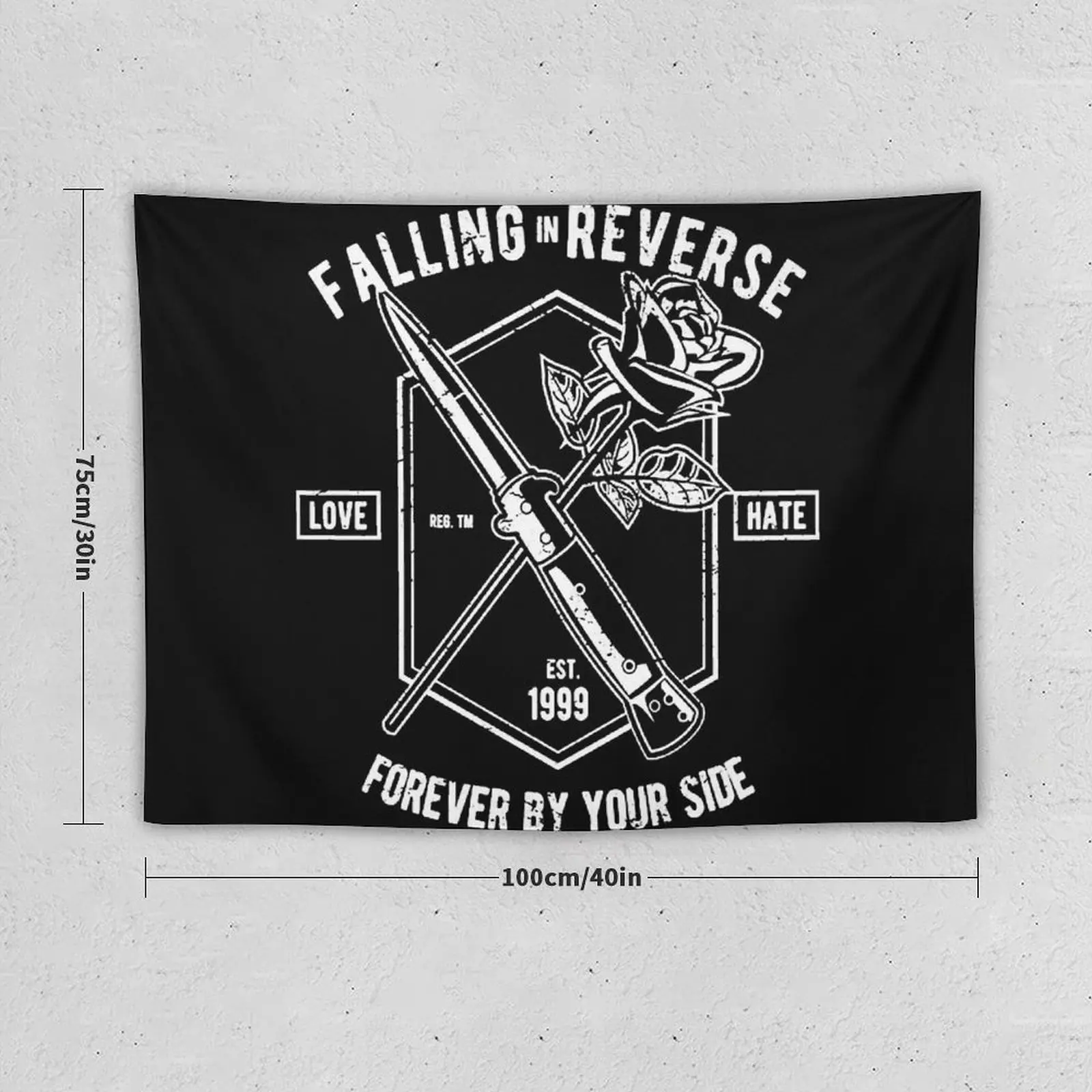 Falling In Reverse Love And Hate Forever By Your Side Knife And Rose Tapestry Wall Carpet Things To Decorate The Room Tapestry