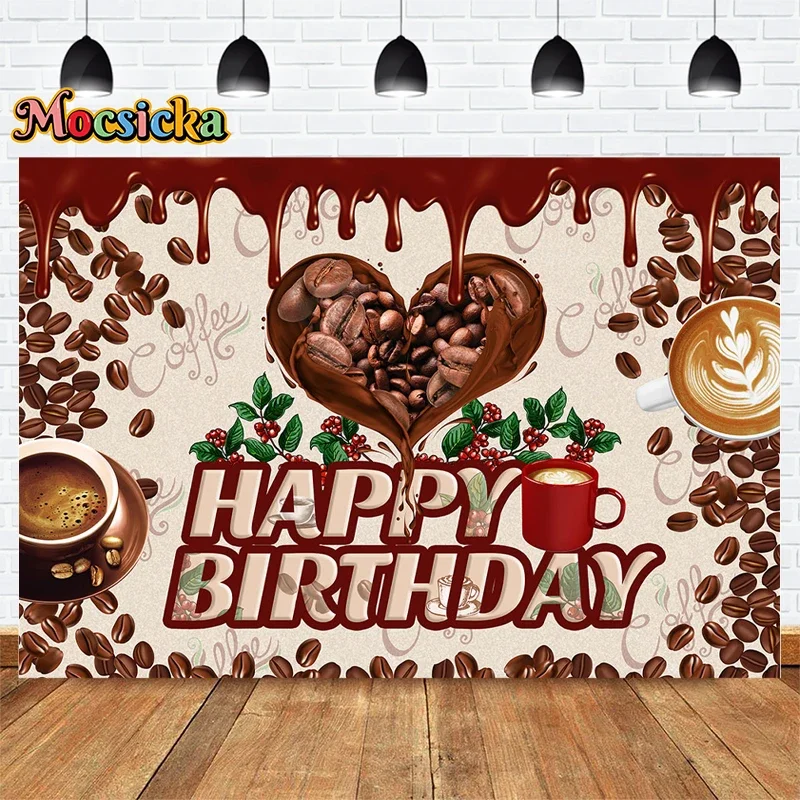 Mocsicka Photography Backgrounds Happy Birthday Coffee Bean Heart Decor Backdrop Cake Smash Adult Kids Portrait Photo Studio