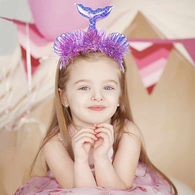 

1Pc Sparkling Iridescent Mermaid Tail Headband Girls Birthday Party Hair Accessories Kids Princess Costume Sea Party Photo Props