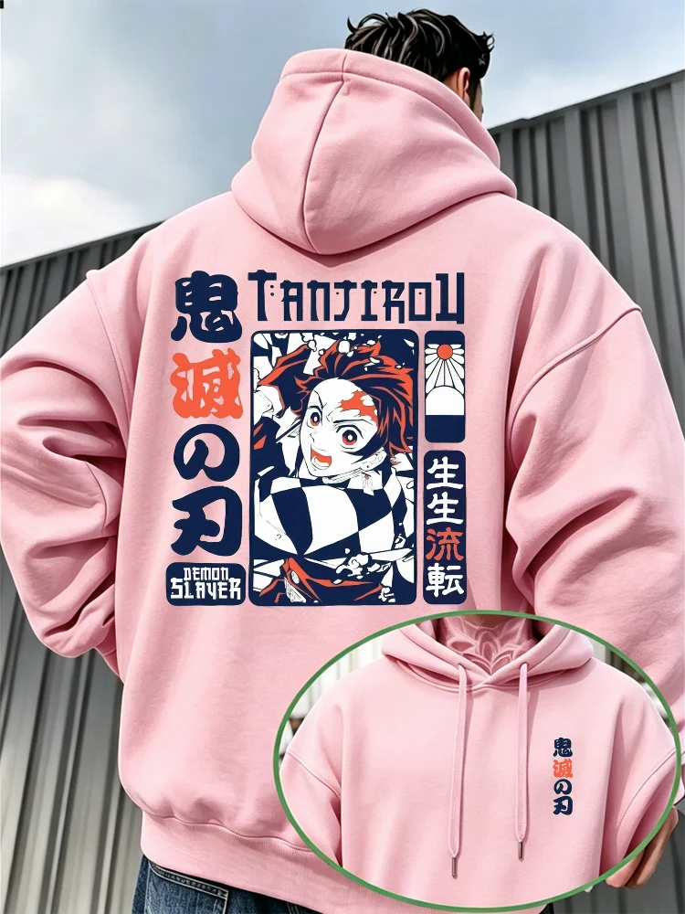 Anime Demon Slayer Tanjiro Kamado Vorder- und Rückseitendruck Hoodie Kinder Pullover Kapuzenpullover Herbst Streetwear Kinderoberteile – Detail 3