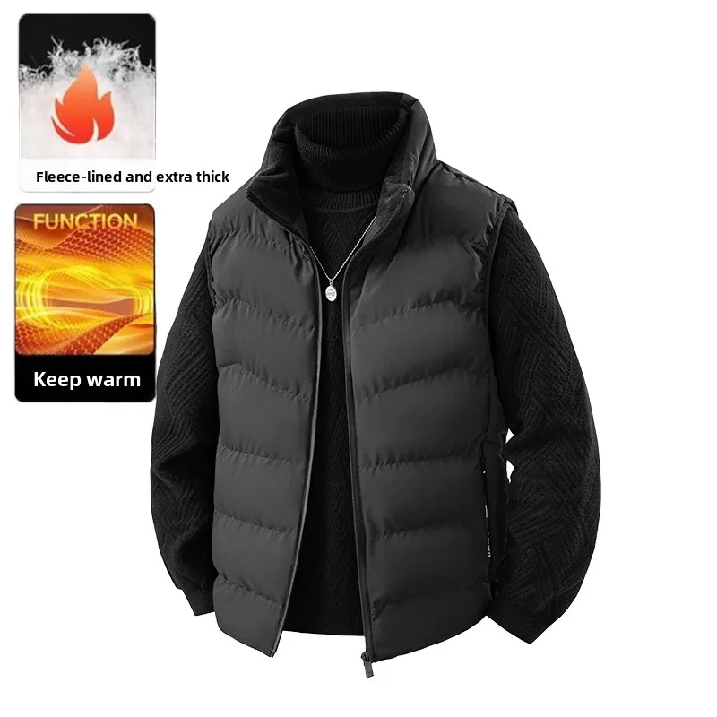 

Autumn Winter Men Fashionable Down Vest Windproof Vest Teenagers Winter Cotton Patchwork Sleeves Solid-color Cotton Jacket Vest