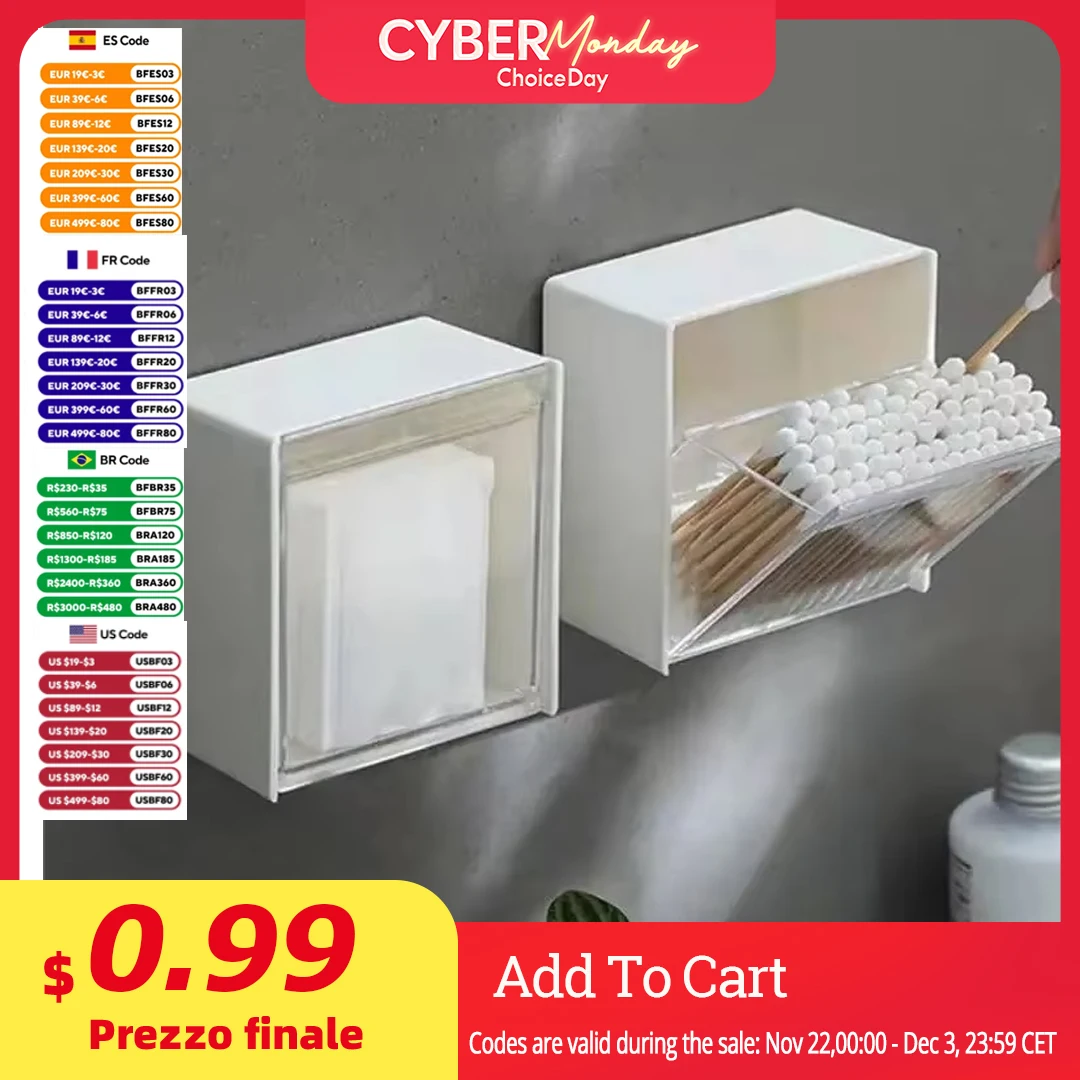 1/2pcs Plastic Wall Mounted Storage Boxes Dustproof Bathroom Organizer for Cotton Swabs Makeup Adaptive Small Jewelry Holder Box