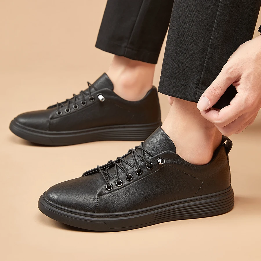 

Men's shoes Leather Slip-On Loafers Elastic Gusset Comfort Casual Shoes Black/White