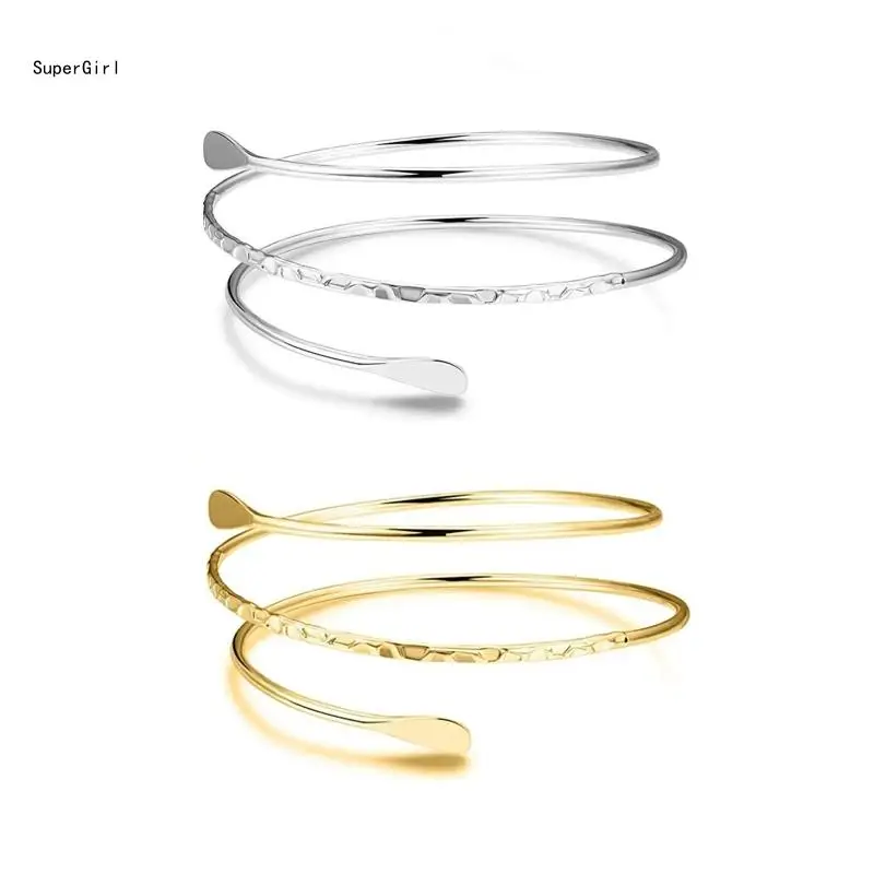 Upper Arm Bracelet Metal Coil Spiral Armband Cuff Fashion Simple Arm Bangle Armlet Adjustable for Women Girl