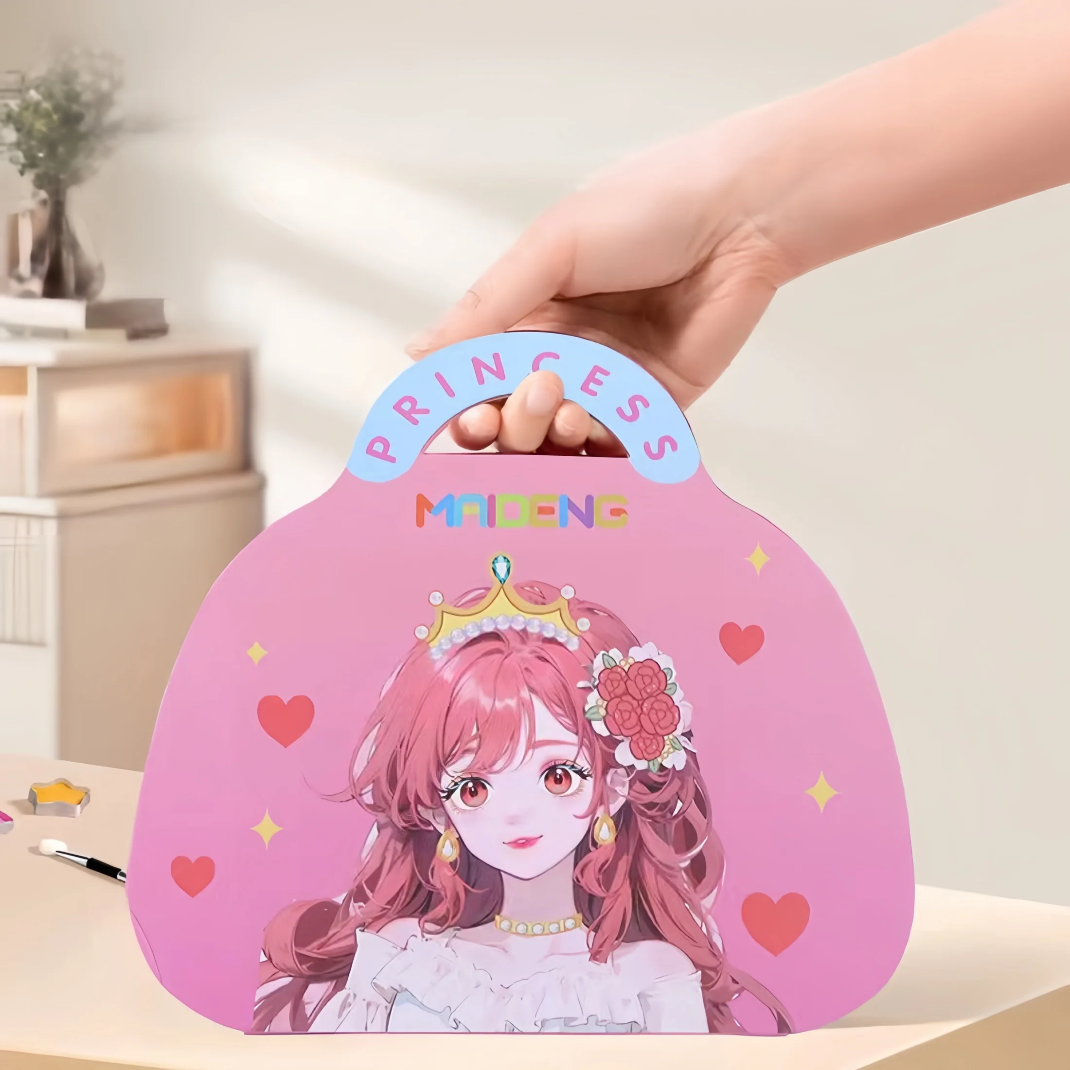 1 Children's Princess Makeup Bag, Girls' DIY Handmade Beauty and Dress-Up Graffiti Stickers, Girls' Quiet Book, Makeup Educational Toys, Concentration Training Stickers