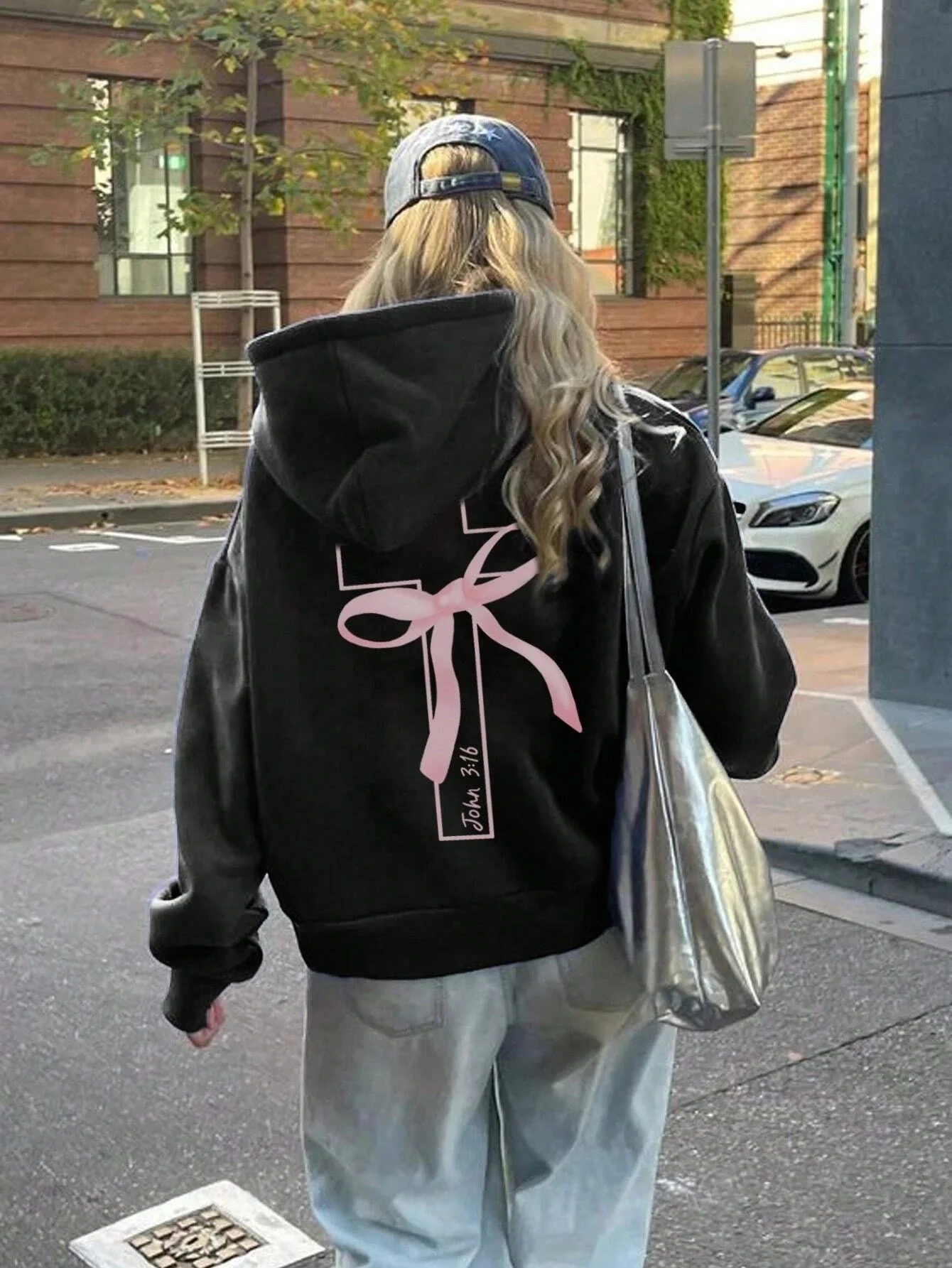 

Autumn and Winter Hoodie Y2K Bow Cross Simple Casual INS Lazy Style American Street Oversized Women's and Children's Top