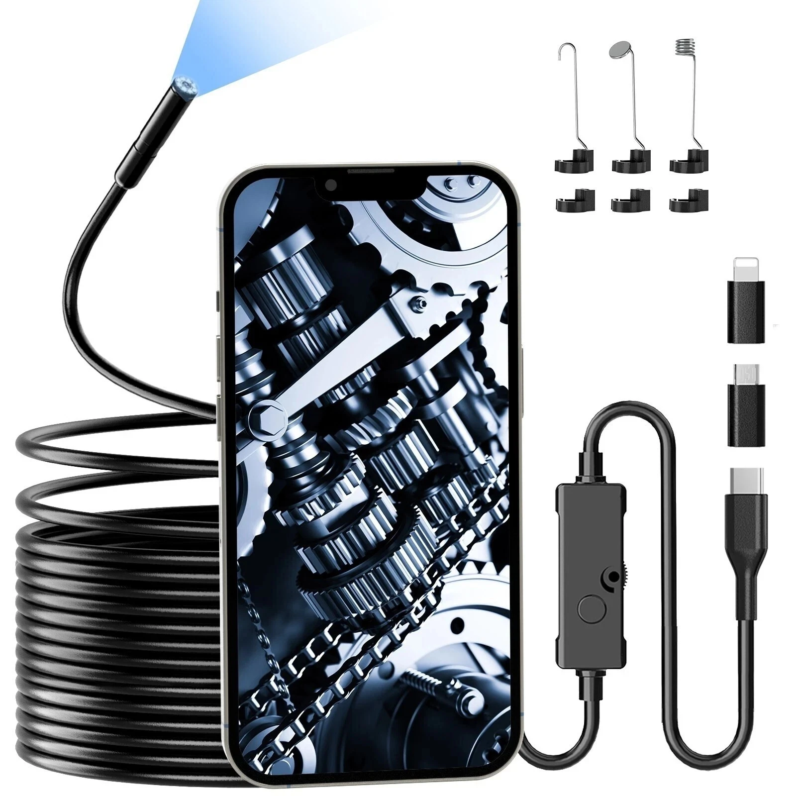 1-10m Endoscoopcamera Android Type C PC 7MM USB Waterdichte Borescope Camera voor Auto-inspectie 6 Led-lampjes