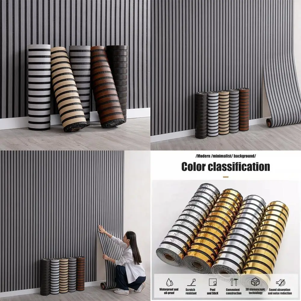 

3D Embossed Golden Grille Wallpaper for KTV Bar Waterproof Oil Resistant Living Room Background Wood Grain Grille Wall Mural