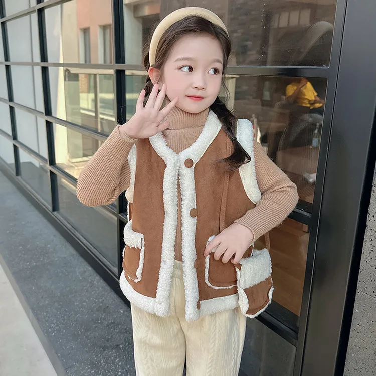 

2-9 Years Girls' Winter Fleece - Lined Vest, Winter Thickened Warm Sleeveless Jacket, Fashion Cute Kids' Outerwear for Cold Days