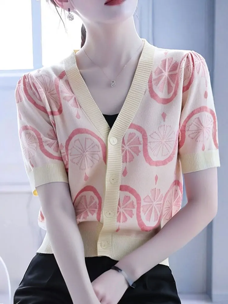 

Корейский стильный роскошный вязаный кардиган с контрастным цветным принтом, осенний модный дизайн, на одной пуговице, универсальный топ