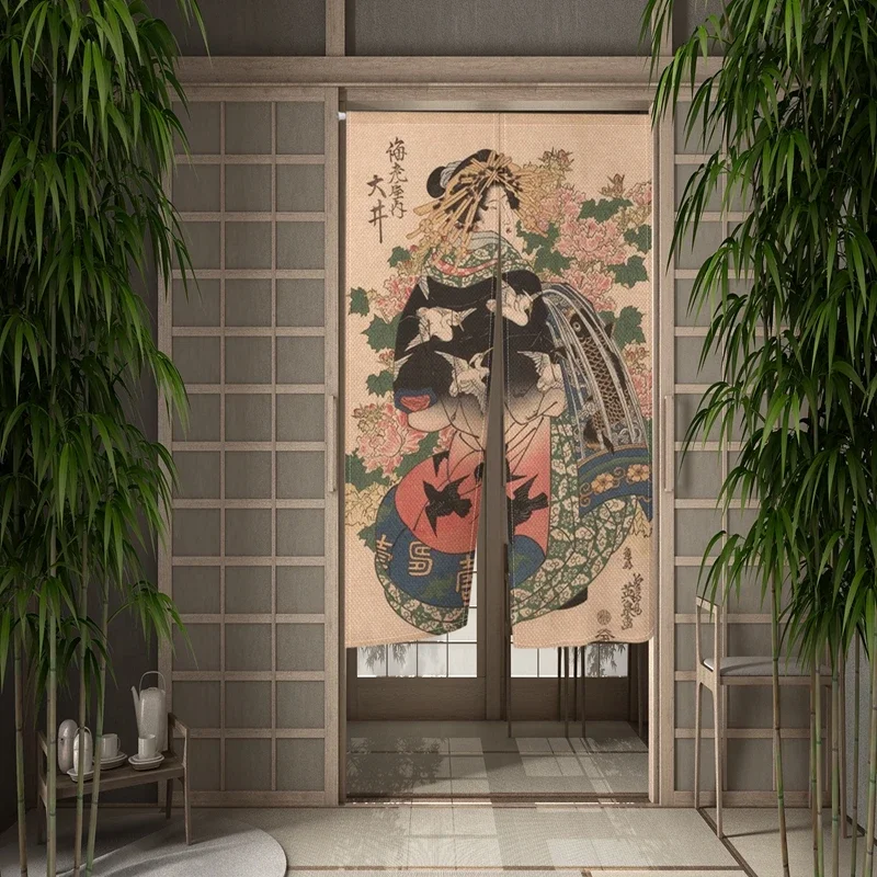 Ukiyo-e Door Curtain Dining Door Decorative Partition Curtain Draping Curtain Kitchen 80x120cm