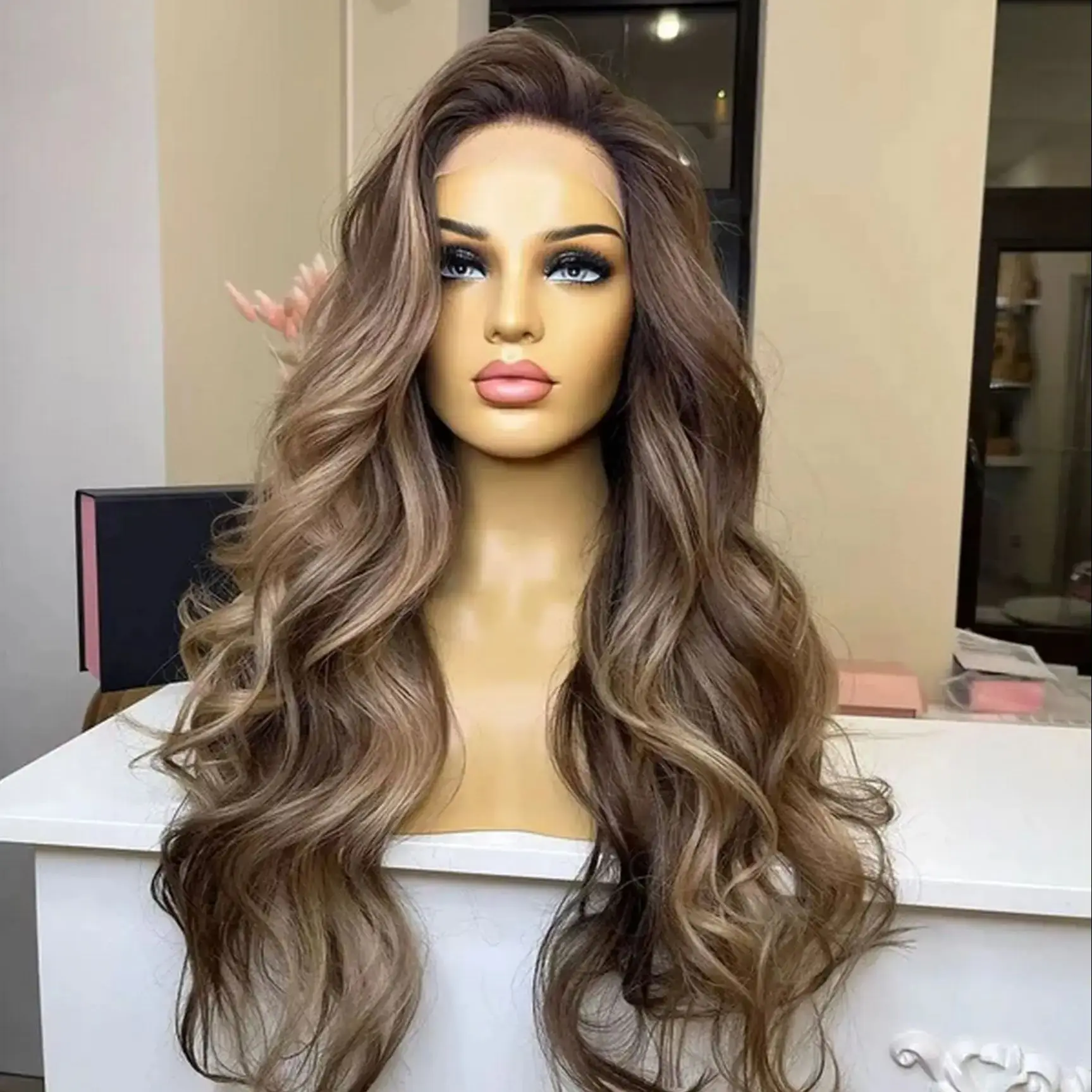 عالية الجودة الكستناء براون مزيج شعر مستعار ملون غلويليس حفلة الاستخدام اليومي الدانتيل شعر مستعار أمامي للنساء قبل قطعها شعري شعر مستعار اصطناعي #1