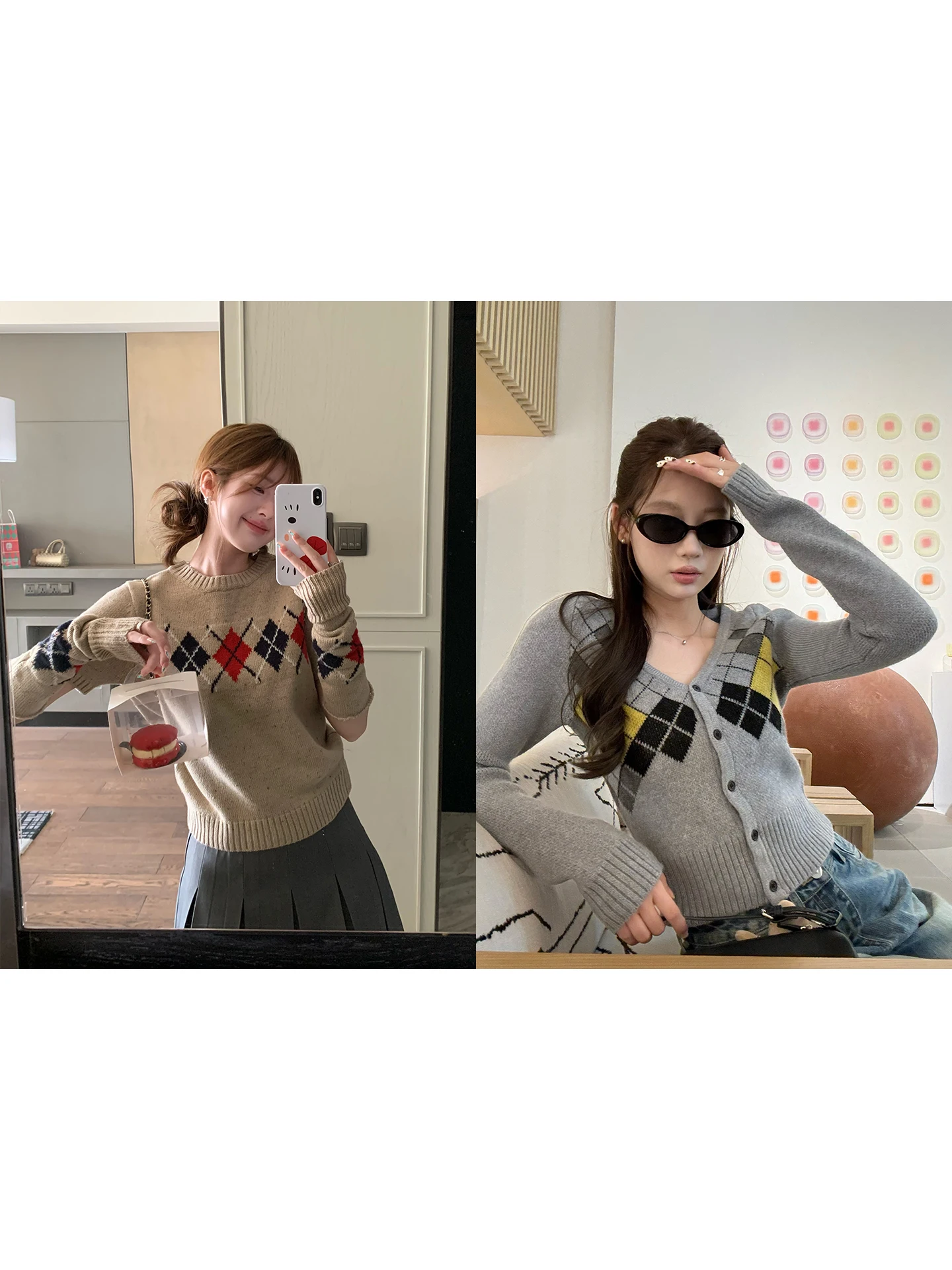 

Женский вязаный свитер в стиле ретро из серии Miu, приталенный, из смесовой шерсти, с ромбовидным узором и вышивкой, корейский стиль, дышащий, приятный к телу.