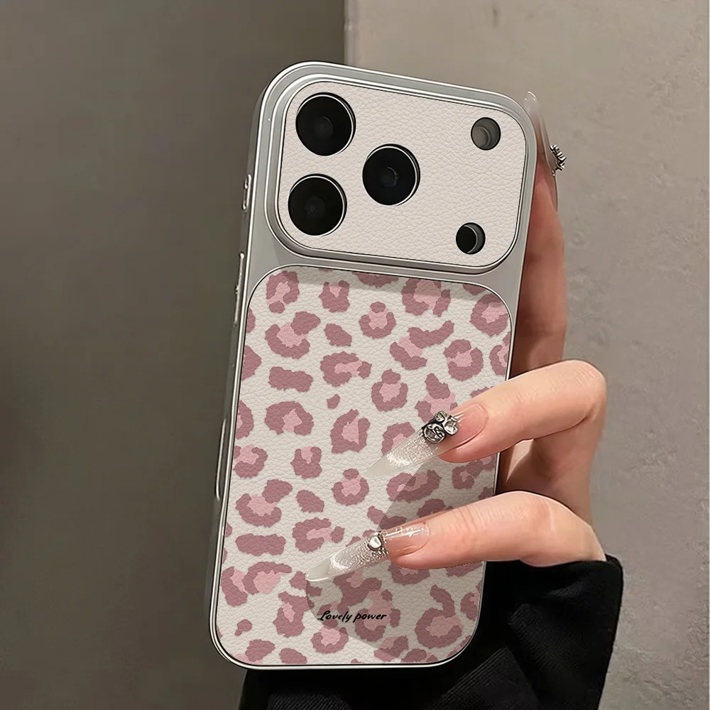 Rosa Leopardenmuster Leder Handyhülle für iPhone 16 13 14 15 17 Pro Max 12 11 Weiche Stoßfeste Schutzhülle Rückseite Cover Fundas