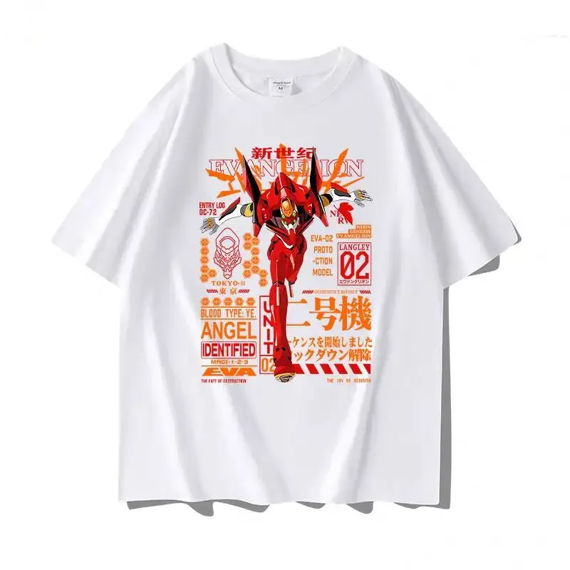 

Новинка лета 2024, популярная мужская и женская футболка из чистого хлопка с принтом Neon Genesis Evangelion в стиле аниме, уличный повседневный топ для пар