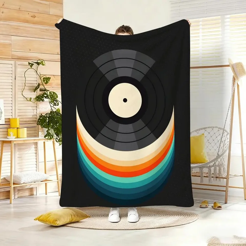 Retro Music Vinyl Record Flannel Throw Blanket