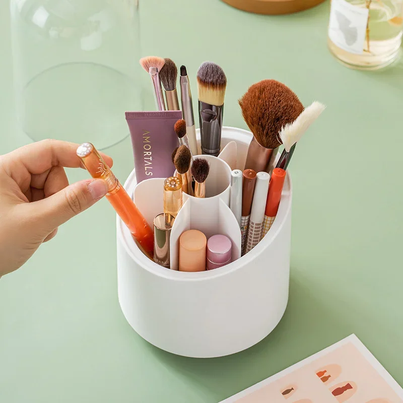 Desktop Cosmetic Brush Organizer 360° Rotating Makeup Brushes Holder 7 Grids Lipstick Eyebrow Pen Holder Eye Shadow Storage Box