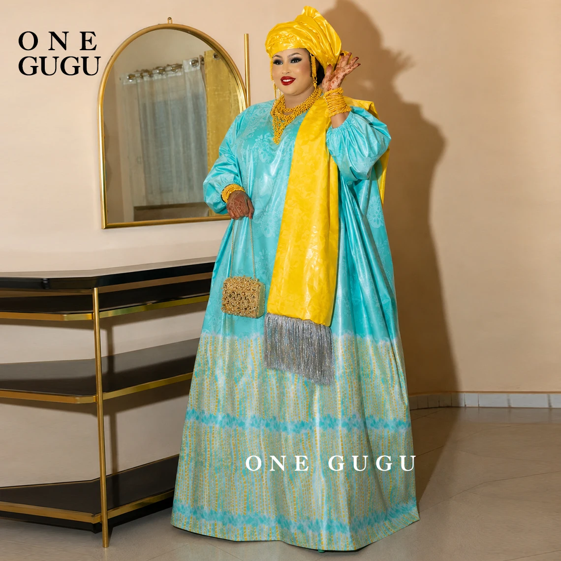 Tie-Dye Print Basin Dress With Shawl and Scarf Nigerian Origianl Printing Bazin Riche Dashiki Wedding Party Boubou Long Robe