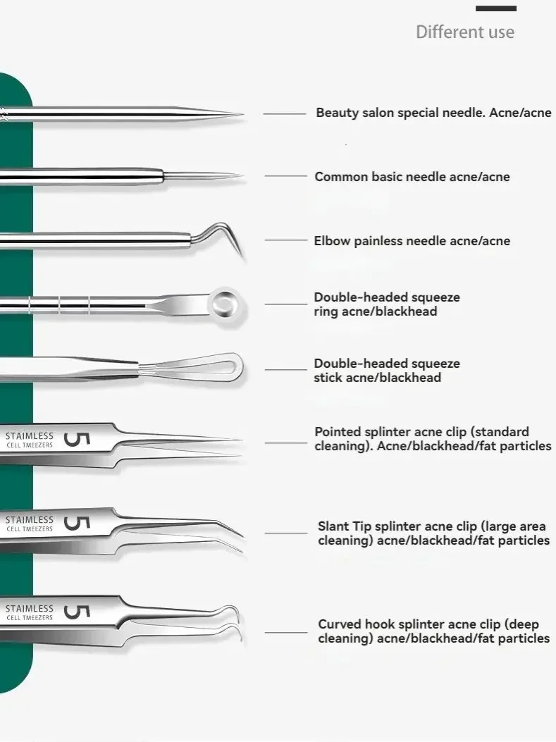 8-teiliges Set aus Edelstahl: Akne-Clip, Zellclip, Mitesser-Clip, Akne-Nadel, Akne-Nadel für Schönheitssalons, Akne-Nadel-Werkzeug – Detail 6