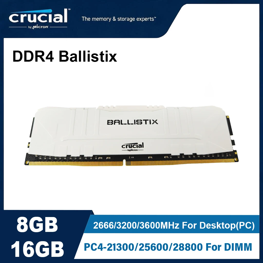 Crucial DDR4 Memory Shadow 3200MHz 3600MHz Ram UDIMM DDR4 8G 16G 8Gx2 16Gx2 with Aluminum Heatsink Support XMP2.0 for Desktop