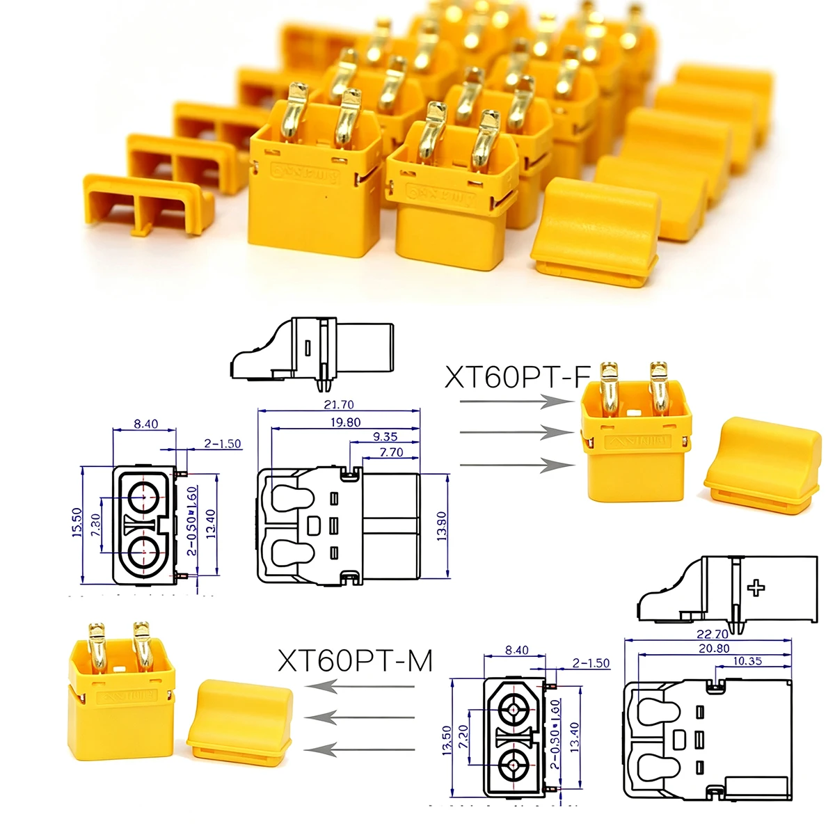 5 Sets and 10PCS XT60PT-F XT60PT-M SMD 90 degree pins With a back cover Male Female Controller Battery Charger connector plugs