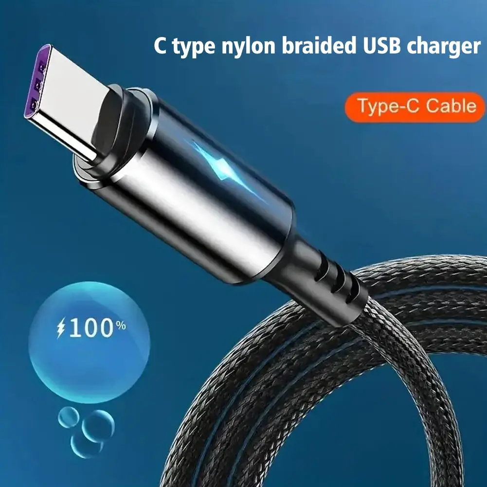 Type C Nylon Braided USB Charger Fast Charging Prepared USB Data Cable with Light For iPhone Realme J2W3