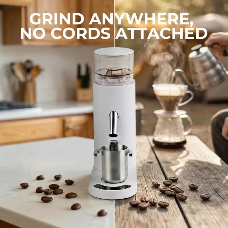 Battery powered portable electric coffee bean grinder with research knife blades, anti-static and low residue for hotel use