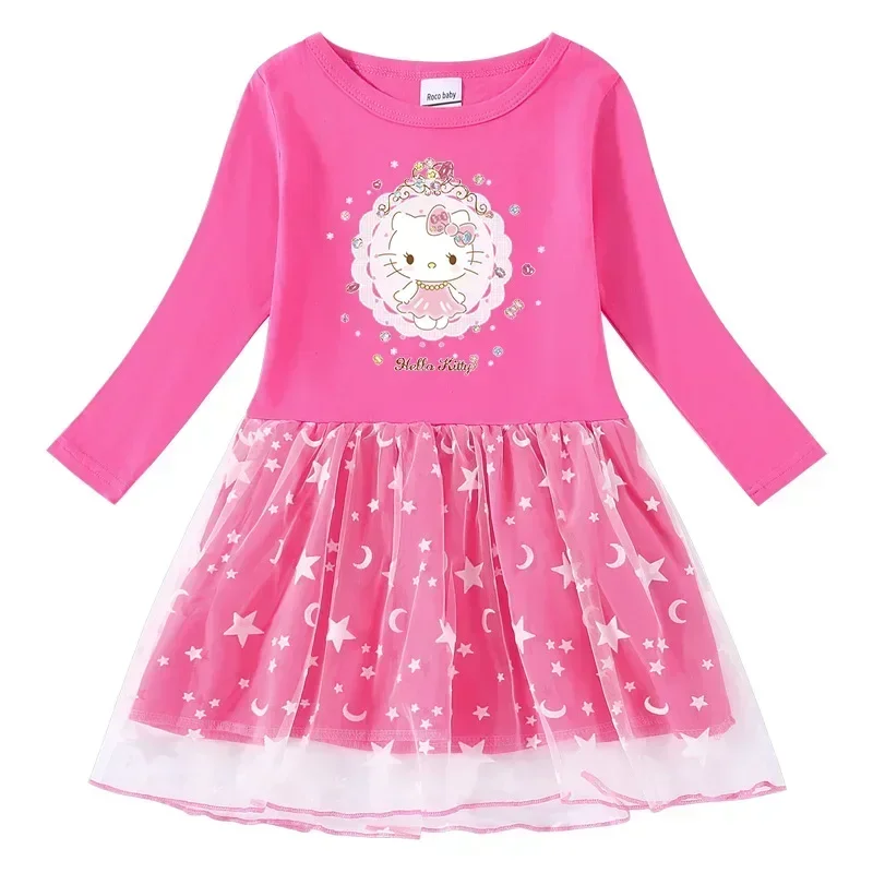 

Sanrio Hello Kitty spring and autumn girls dress Undercoat cotton cartoon long-sleeved princess dress new