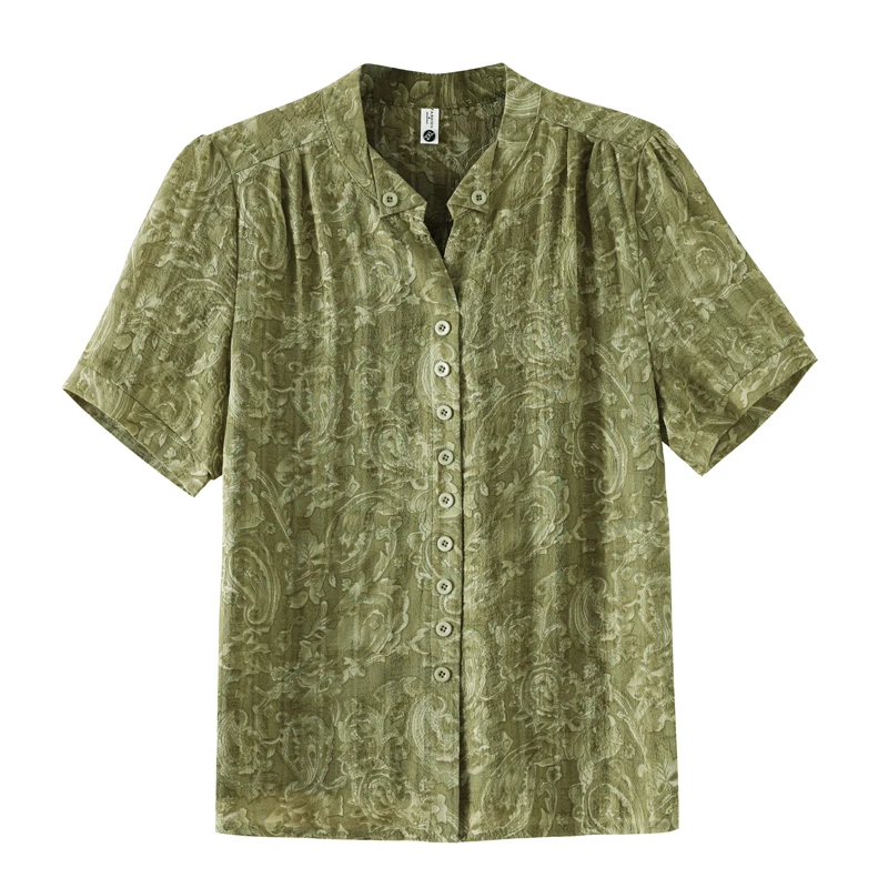 여름 반팔 중년 및 노년층 어머니 의류 패션 프린트 루즈 쉬폰 여성 블라우스 셔츠