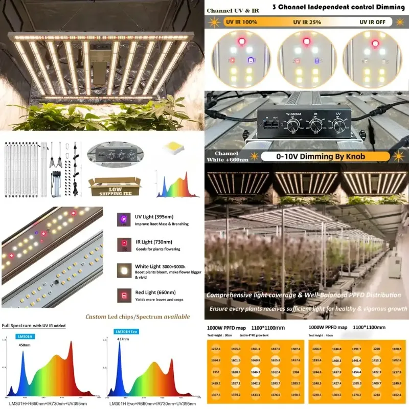 

Высокоэффективный светодиодный фитосветильник 1000 Вт LM301H Evo UV IR с возможностью последовательного подключения