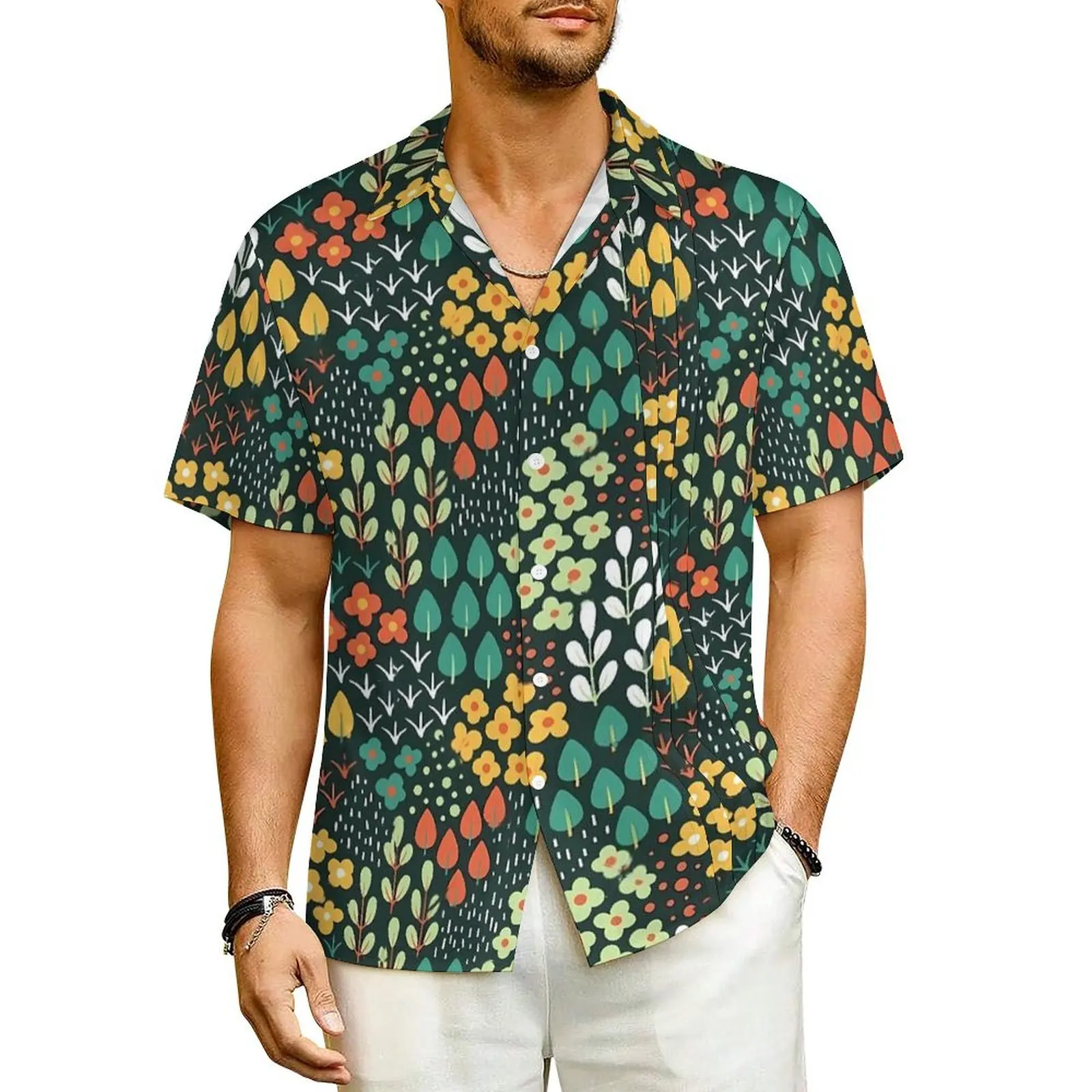 Dense Ditsy Floral Vacation Shirt Men Colorful Flowers Elegant Casual Shirts Hawaiian Short Sleeve Graphic Oversized Blouses