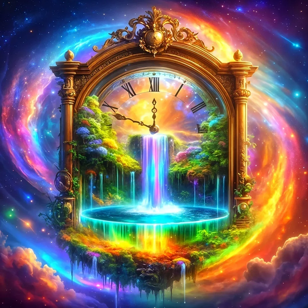EverShine Diamant Malerei Uhr DIY 5D Voll Platz Runde Bohrer Stickerei Wasserfall Landschaft Mosaik Landschaft Hause Dekoration