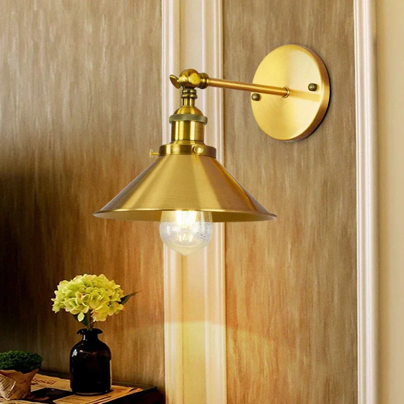 Bronze American Retro Iron Wall Lamps Nordic Minimalist Study Bedroom Bedside Cabinet Home Decoration