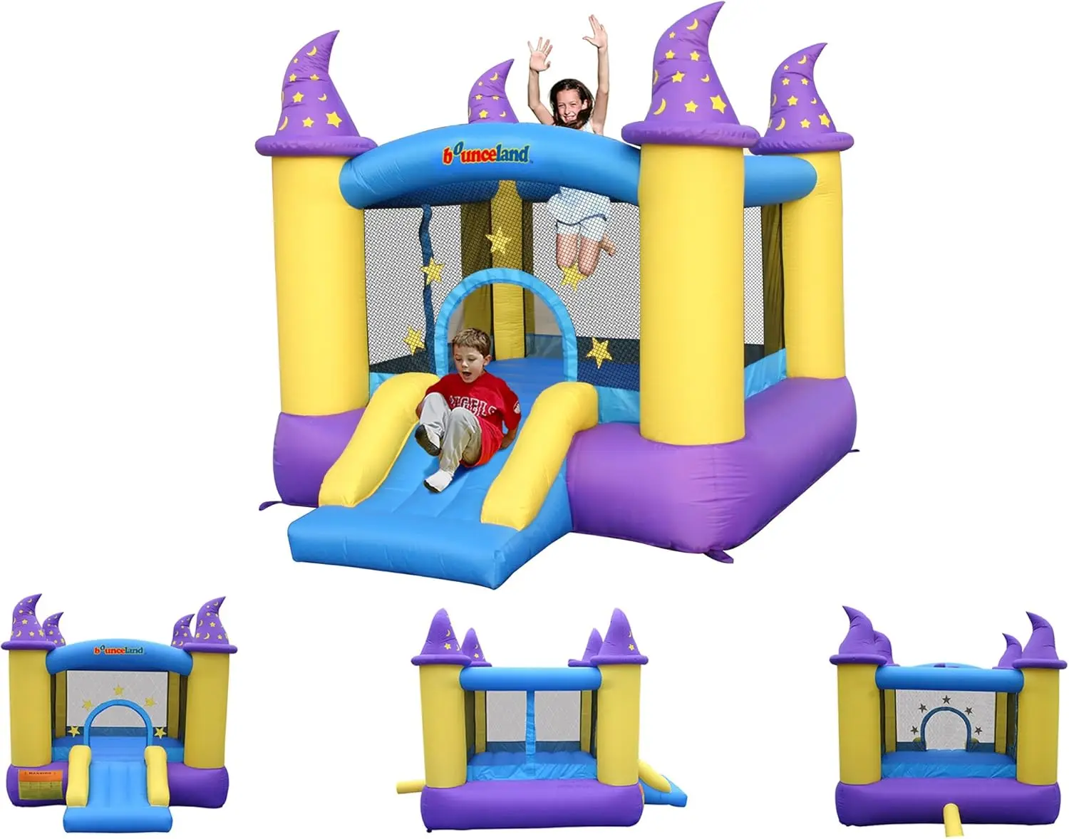 Inflatable Bounce House Bouncer, Spacious Bouncing Area with Fun Slide, Safe hook-and-loop fastener Entrance, Basketball Hoop, F