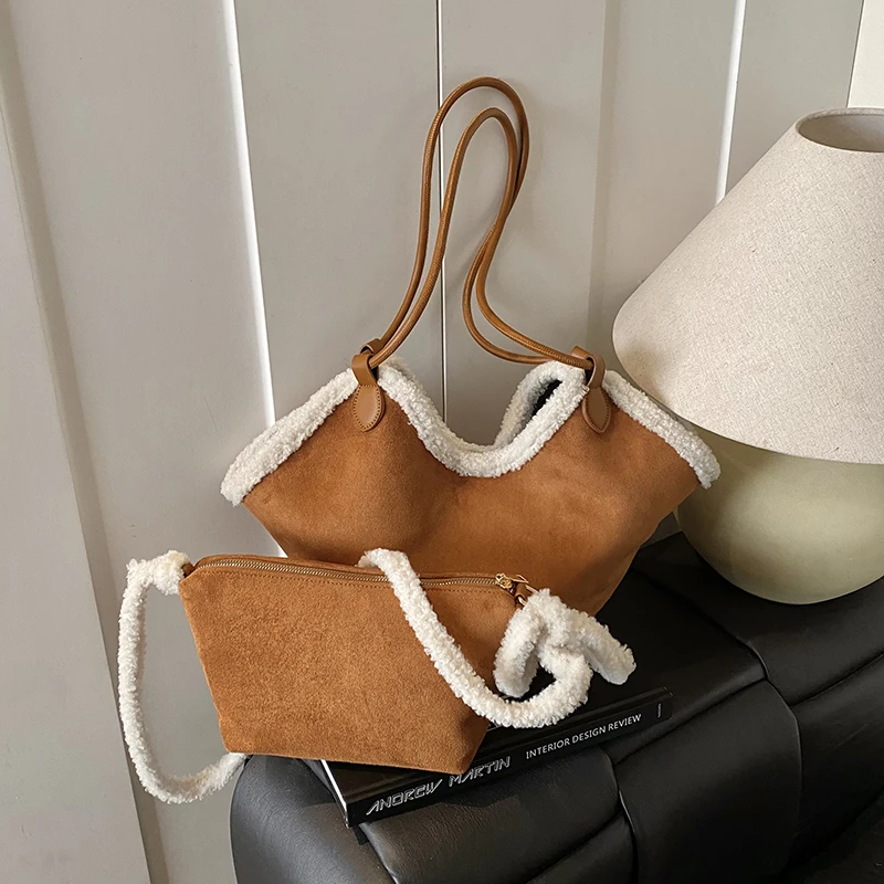 

Faux Suede Solid Color Hasp Mother-in-law Bag 2026 New High Quality Retro Bags Large Capacity Waterproof Shoulder Bags