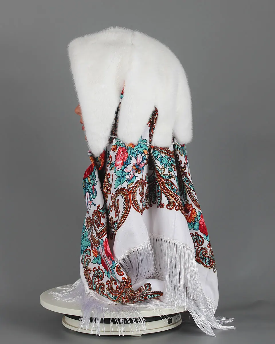 Faux Nerz Pelz Kapuze Hut für Frauen Winter Warm Luxus Full Pelt Faux Nerz Pelz Schal Hut Stilvolle Modische Weibliche Outdoor Headsca – Detail 9