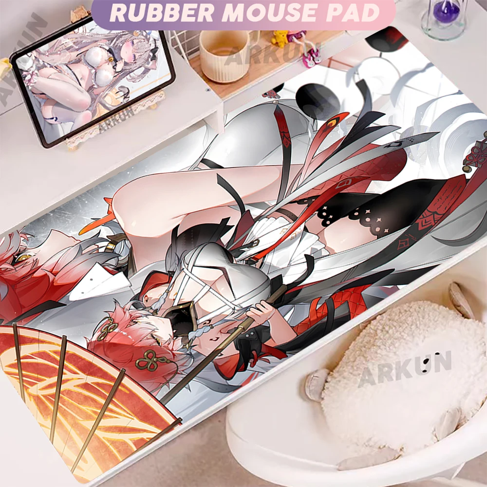 Imagem -02 - Tapete de Mesa de Borracha Antiderrapante Mouse Pad Kawaii Changli Ondas Grandes do Jogo Grande Gamer Pad Teclado de Mesa 100x500 Quente