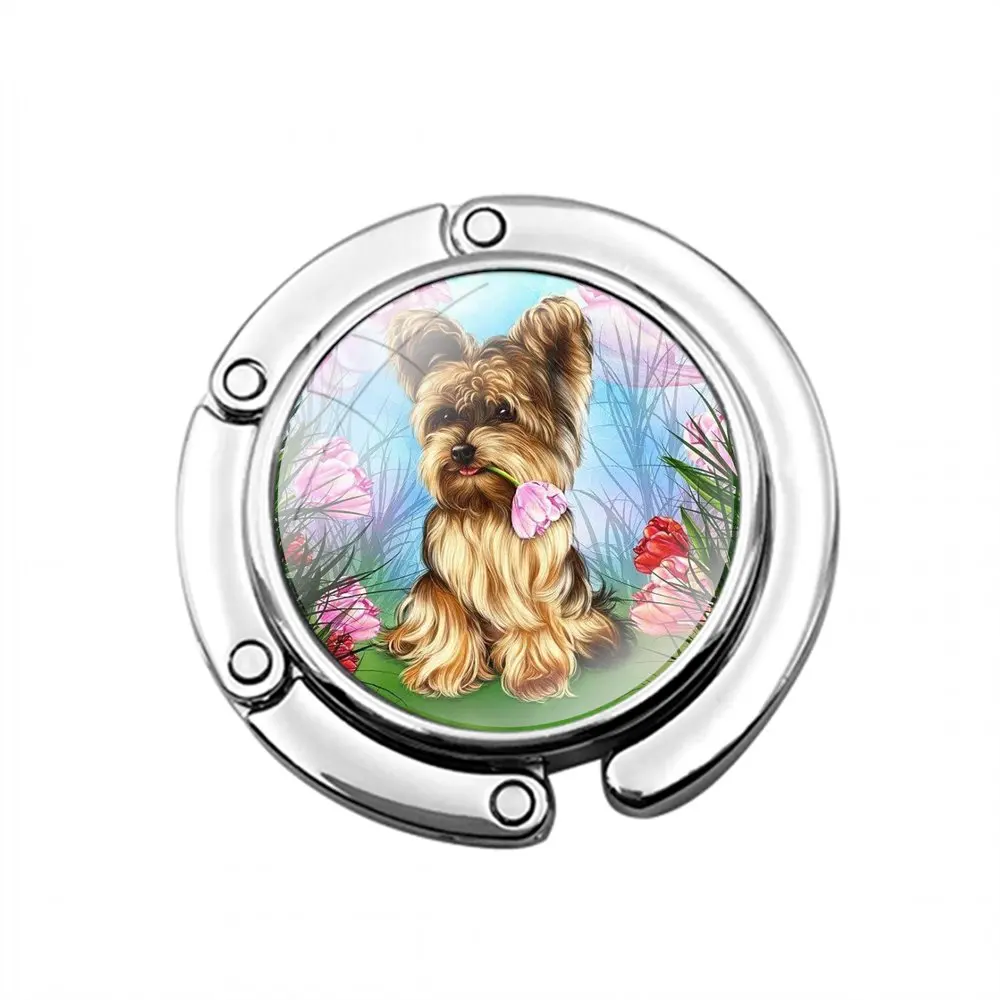 yorkshire terrier dog puppy Foldable Purse Hook for Women's  Table Handbag Storage Folding Decor Table Hook Design