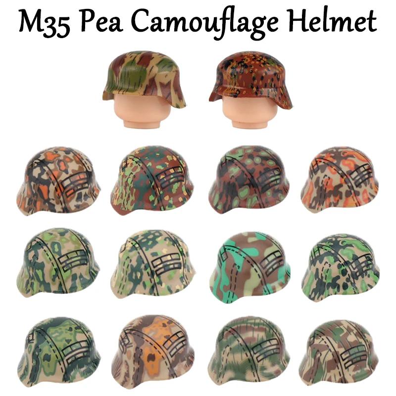

WW2 German Military M35 Camouflage Helmet Accessories Building Blocks Army Soldier Figures Officer Hat Infantry Bricks Kids Toys