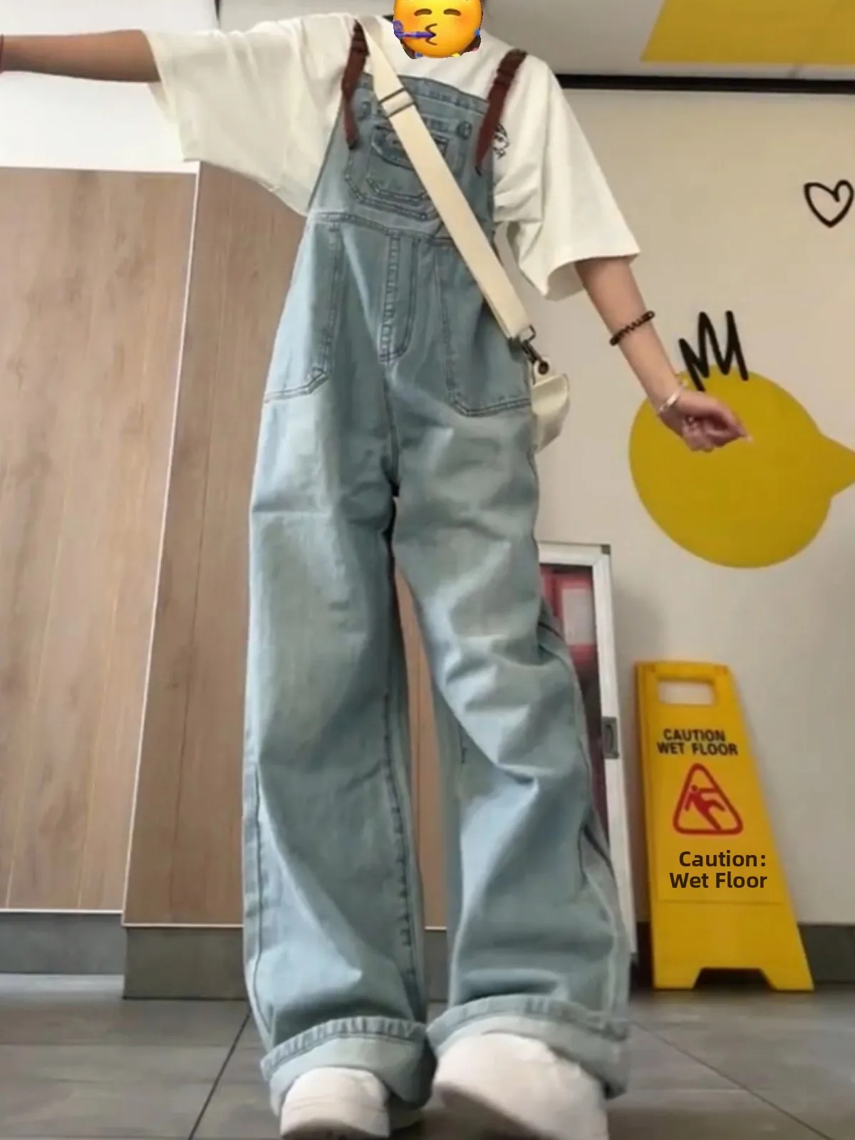 

Ретро-комбинезон из денима с коричневыми пуговицами, женский, свободный, с прямыми штанинами, весна-осень, новый корейский стиль, джинсовый комбинезон с высокой талией