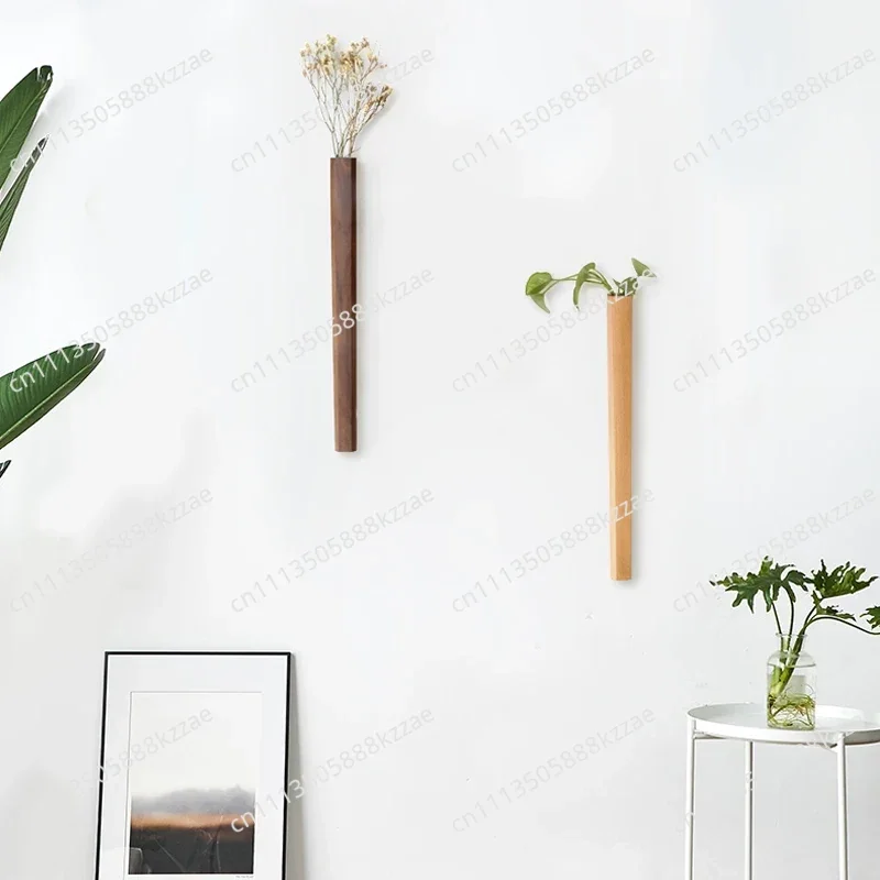 Japanese Hanging Wall Vase Black Walnut Flower Vase for Tea Room Decorative Wall Mounted Vase for Living Room