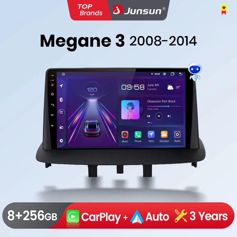 Junsun-CarPlay Android Auto Radio, Renault Megane 3, Fluence, Samsung SM3, 2008-2014, Systèmes intelligents de voiture, RDS, 2 Din Autoradio