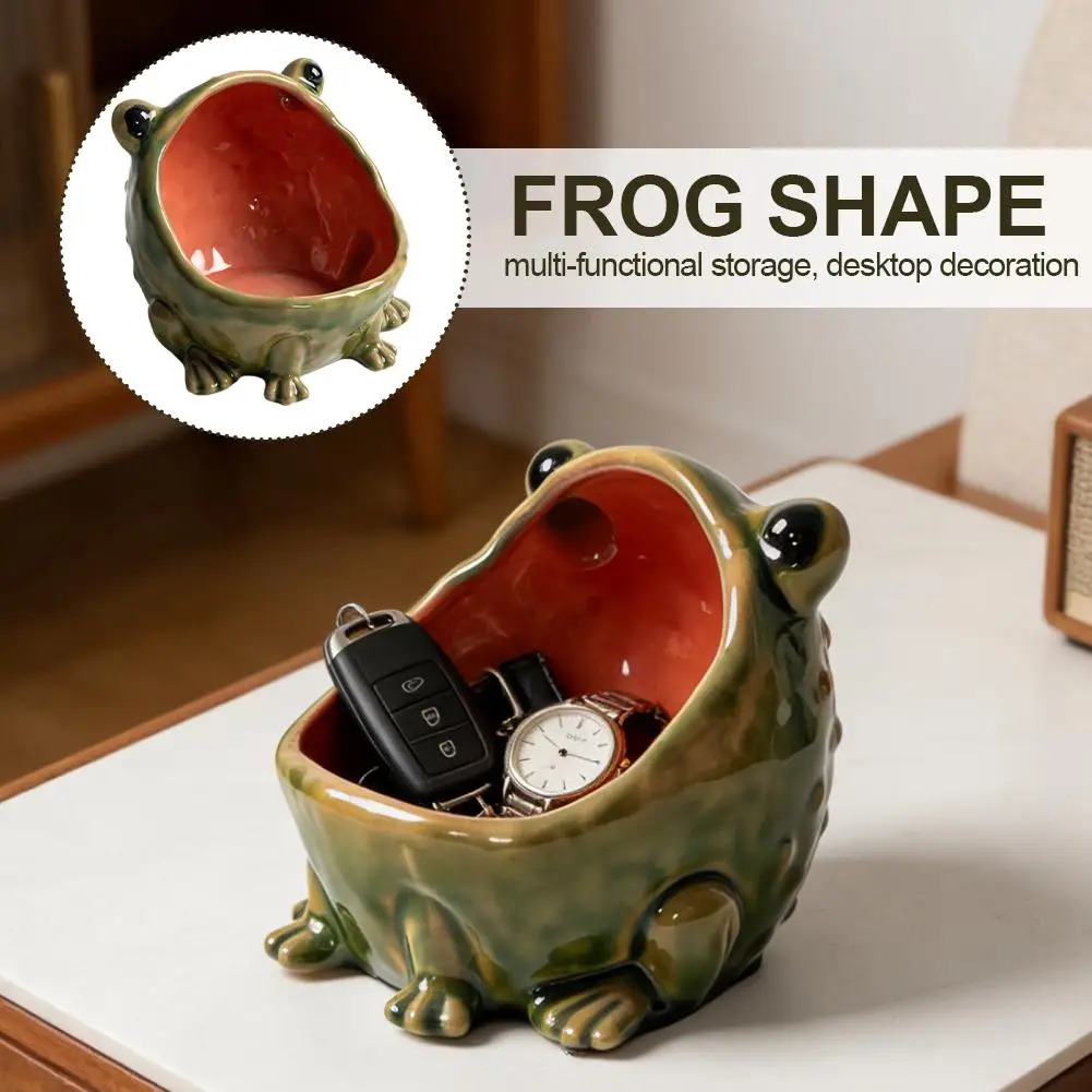 Ceramic Frog Ceramic Storage Bowl Creative Animal Figurine Key Candy Sundries Container Entrance Home Desktop Decor Ornament