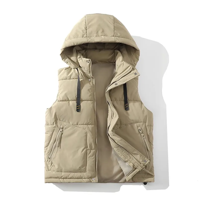 

Autumn Winter Men's Thick Hooded Vests Fashion Hat Detachable Couple Waistcoat Male Sleeveless Cargo Jacket Loose Hooded Vest