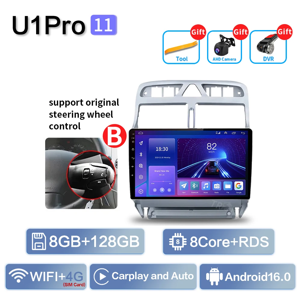 Carplay Voor Peugeot 307 SW 307CC 307SW 2002 2003 2004 2005 2006 2007-2013 Multimedia Autoradio Speler WIFI + 4G BT DSP