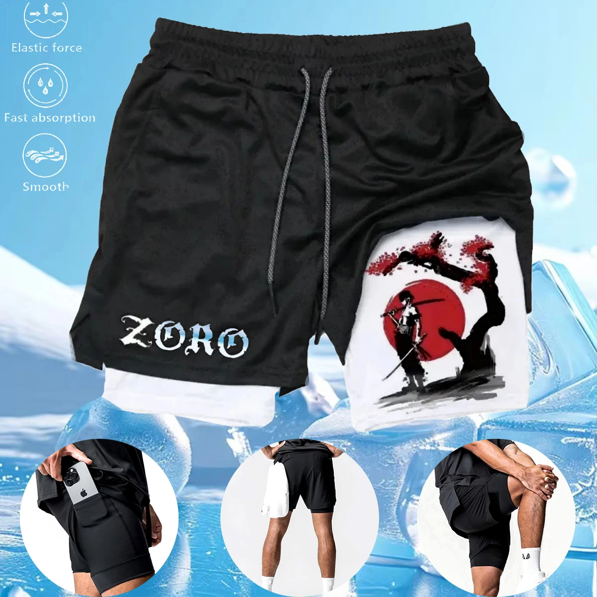 Anime Summer Gym Workout Men's Mesh Quick Dry Breathable Leisure Sports Outdoor Jogging Breathable Fitness Bodybuilding Shorts