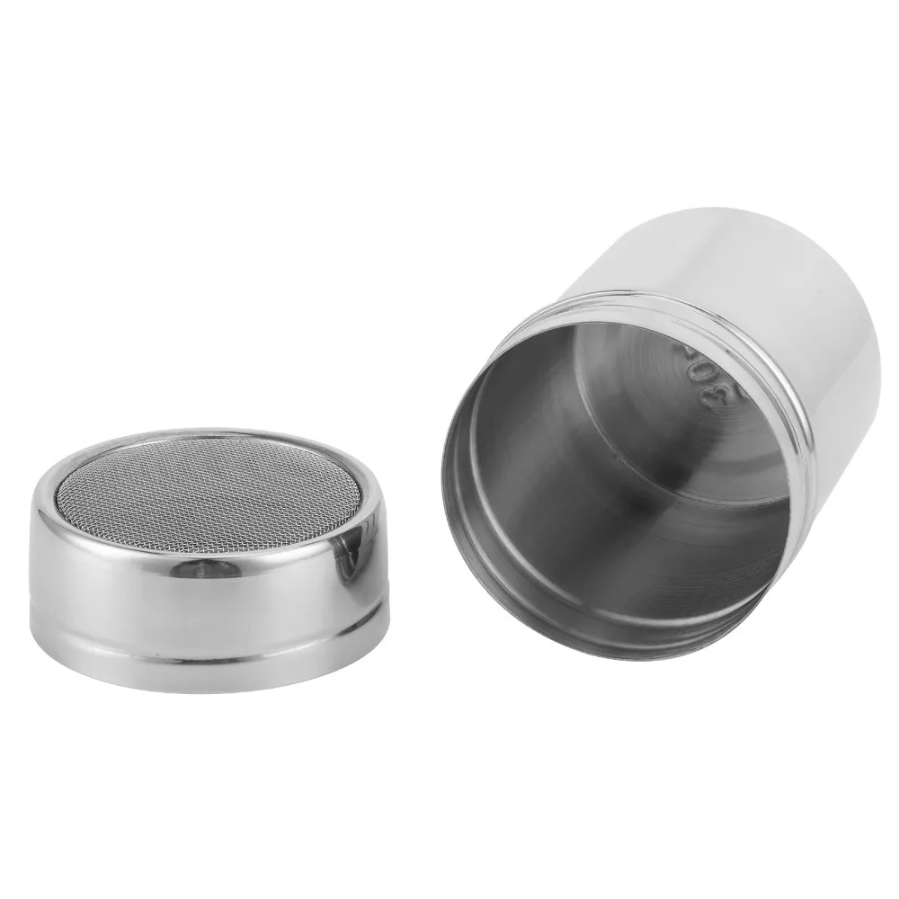 2pcs 304 Stainless Steel Powdered Sugar Shaker With Lid Fine Mesh Fine Mesh Dredge 195ml/345ml Flour Sifter Duster