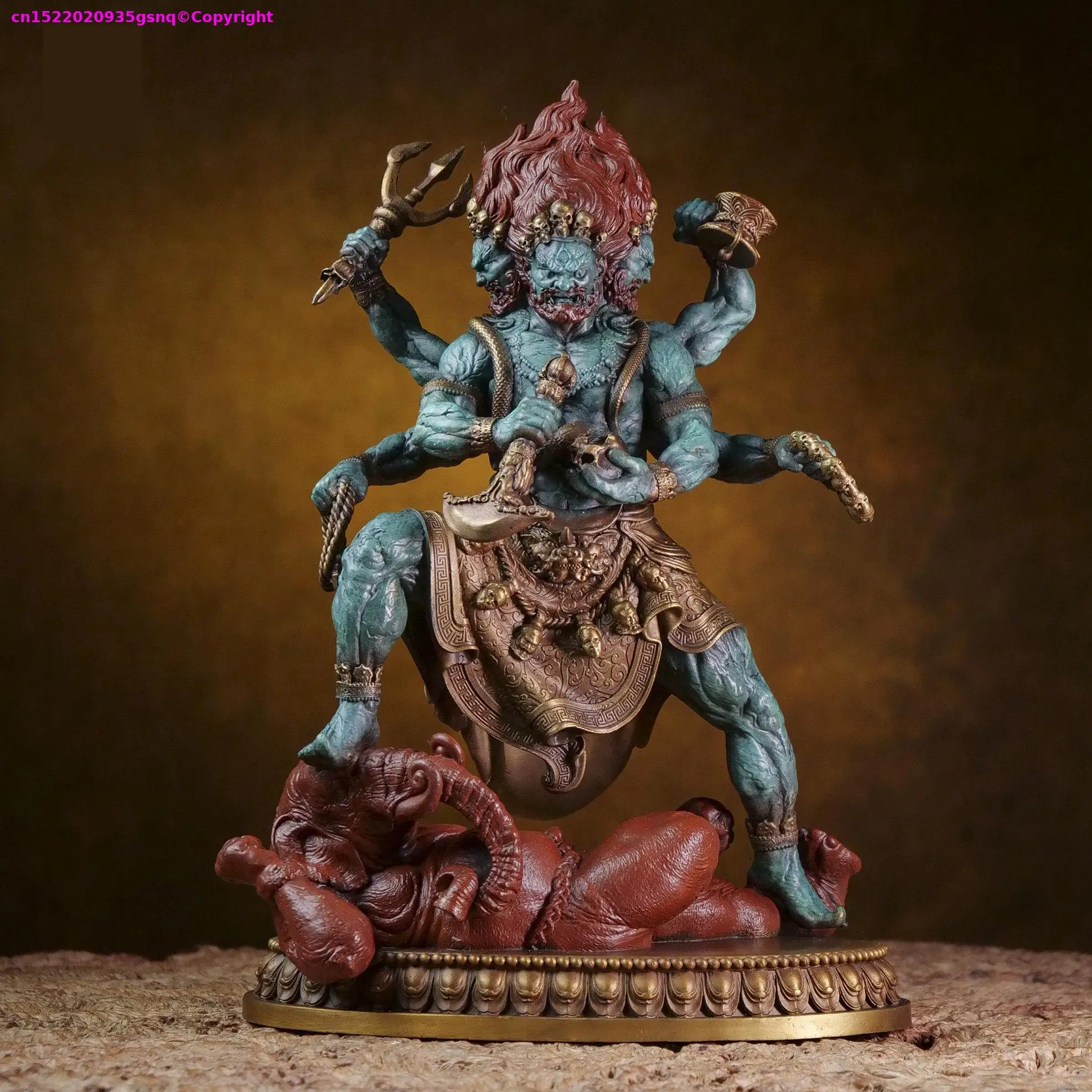 TOP Sacred buddha Guardian,copper statue of deity,Three heads six arms Mahakala DA HEI TIAN,Exorcism Power HOME God of Wealth
