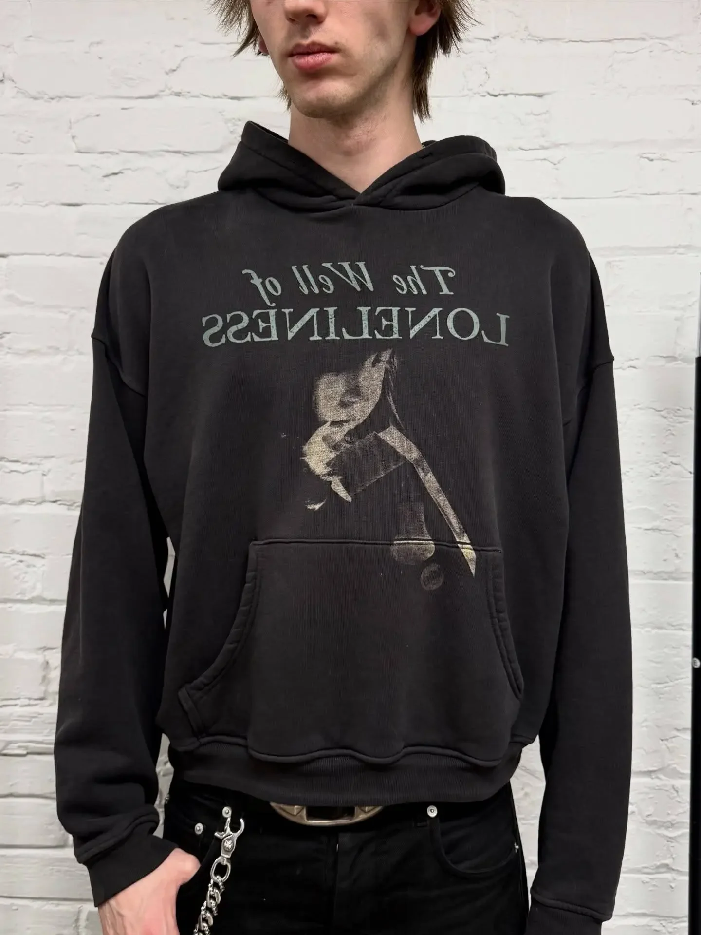 ER/D 25fw Lonely Well boxy washed old print jumper hoodie